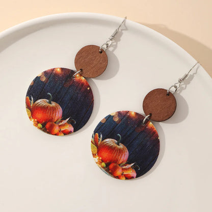 1 Pair Retro Geometric Pu Leather Wood Drop Earrings