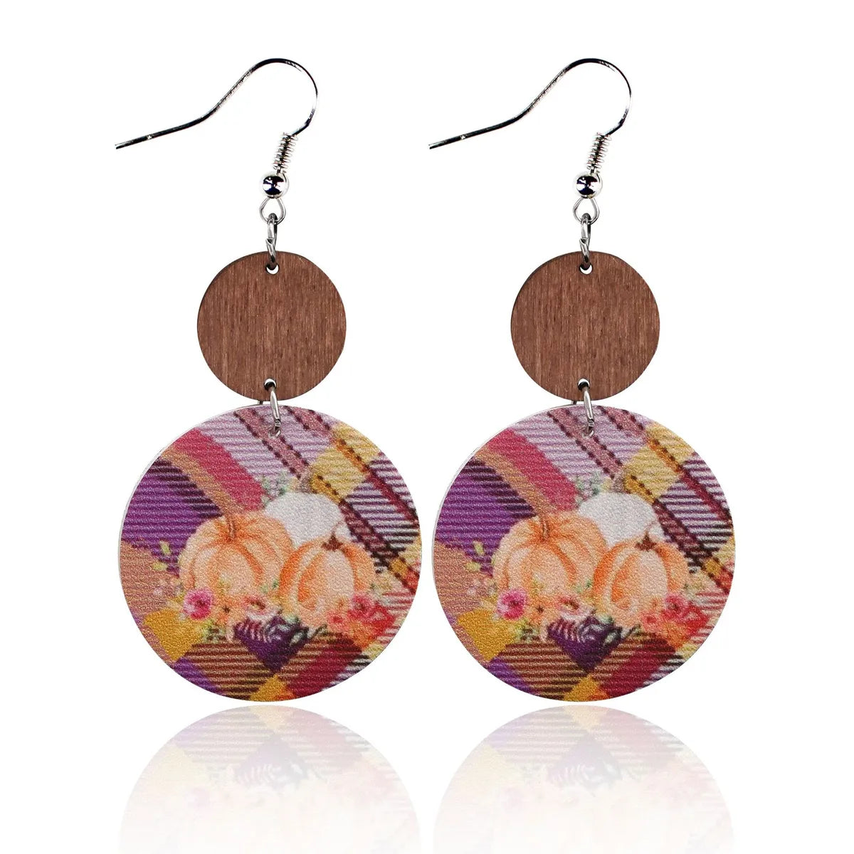 1 Pair Retro Geometric Pu Leather Wood Drop Earrings