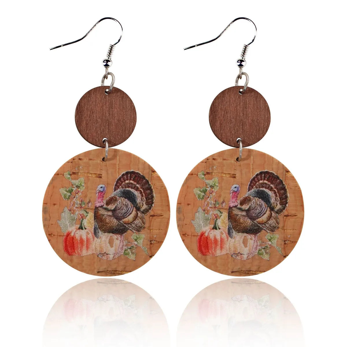 1 Pair Retro Geometric Pu Leather Wood Drop Earrings