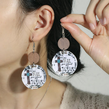 1 Pair Retro Geometric Pu Leather Wood Drop Earrings