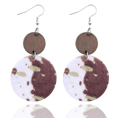 1 Pair Retro Geometric Pu Leather Wood Drop Earrings