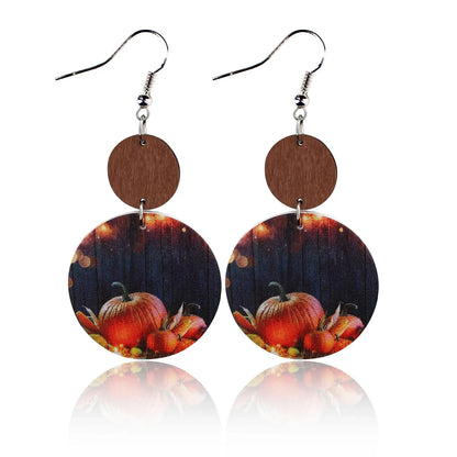 1 Pair Retro Geometric Pu Leather Wood Drop Earrings