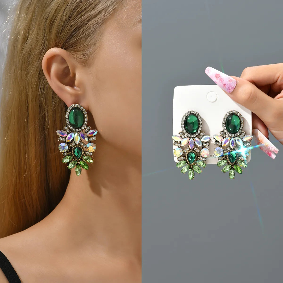 1 Pair Retro Geometric Rhinestone Plating Women's Drop Earrings