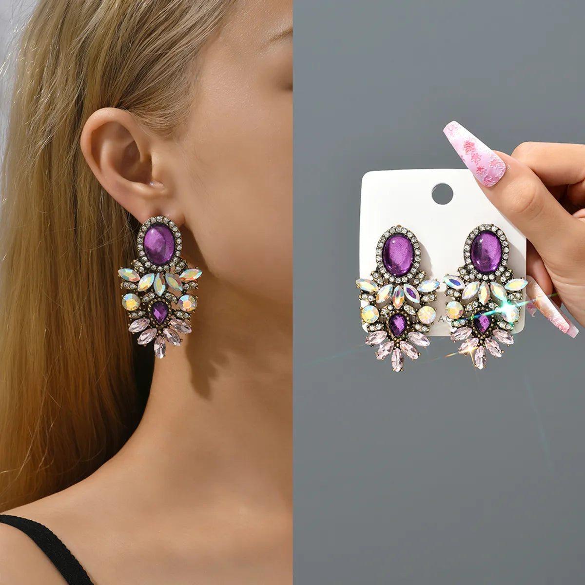 1 Pair Retro Geometric Rhinestone Plating Women's Drop Earrings