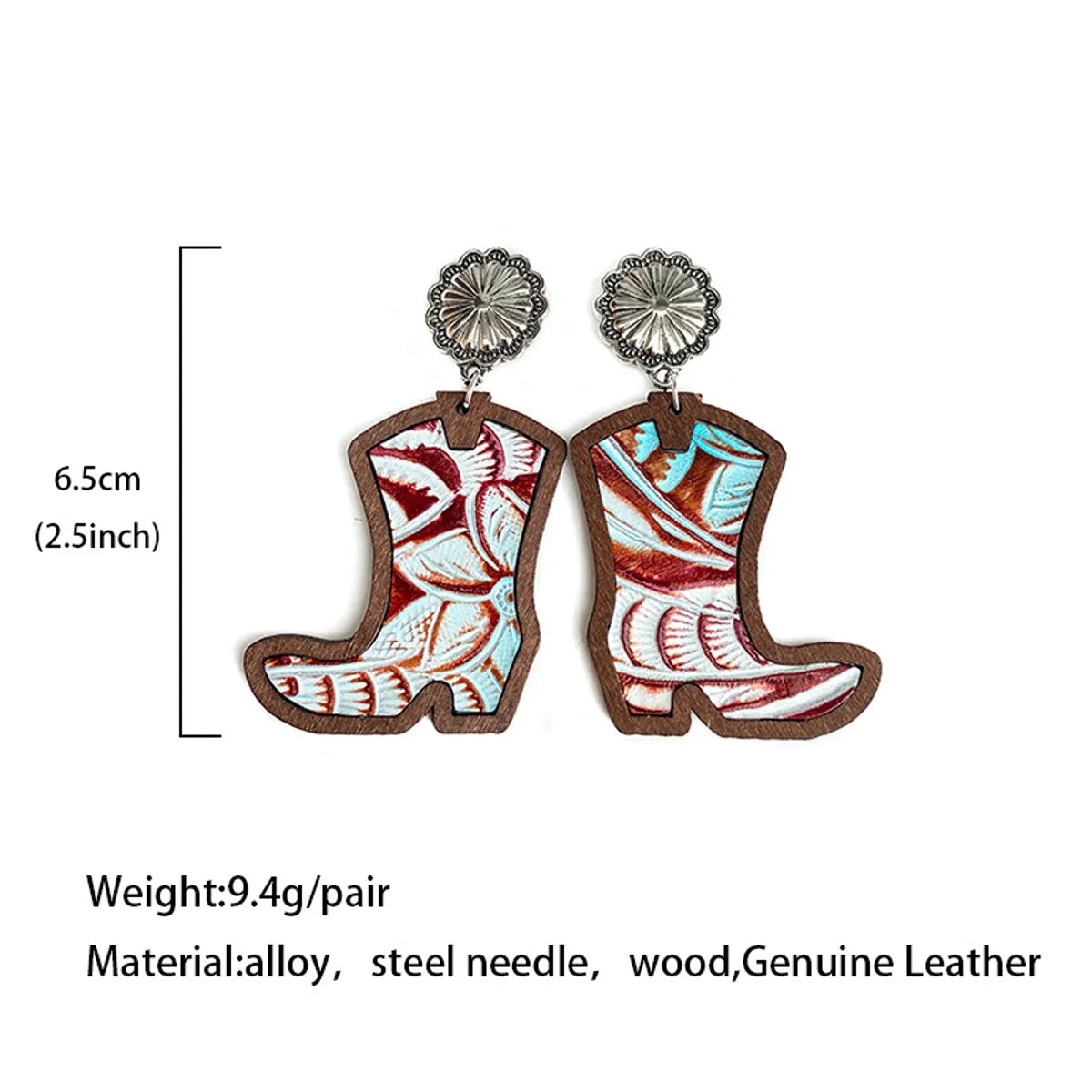 1 Pair Retro Geometric Rhombus Boots Alloy Wood Drop Earrings