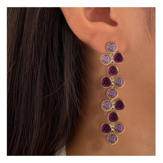 1 Pair Retro Geometric Rose Alloy Inlay Artificial Gemstones Women's Drop Earrings