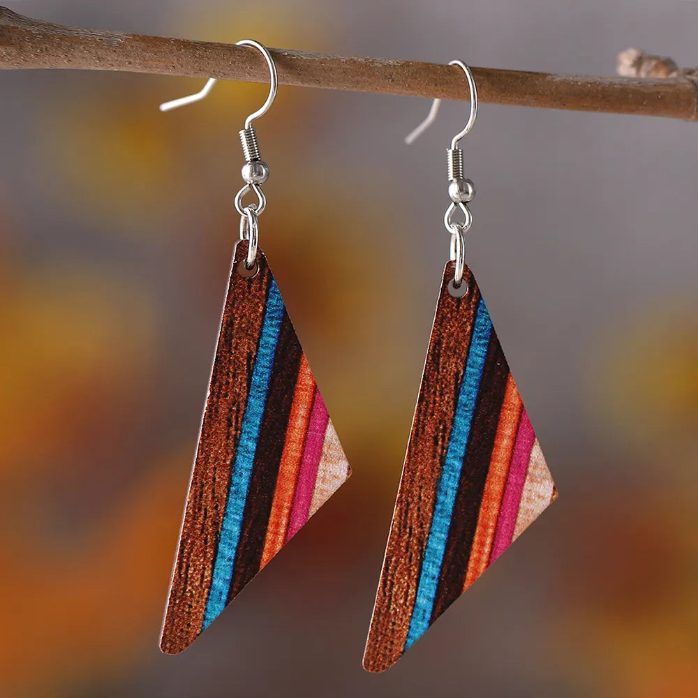 1 Pair Retro Geometric Wood Drop Earrings