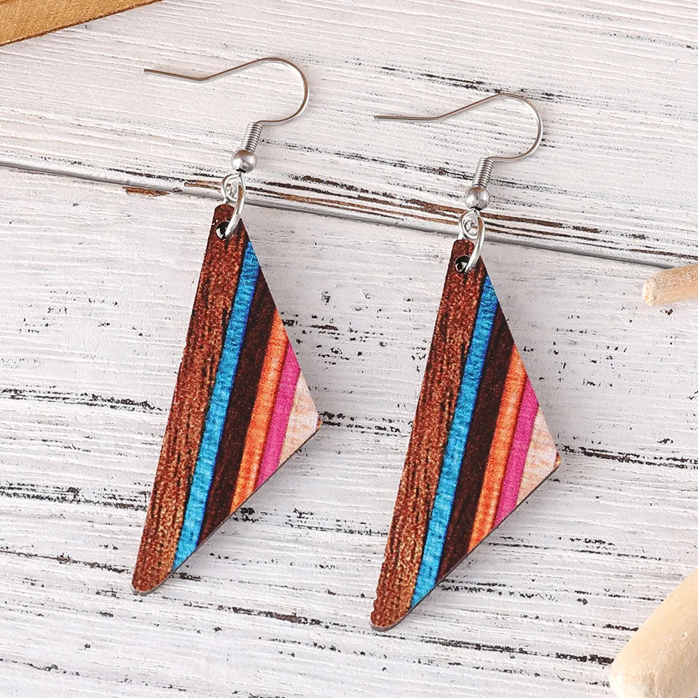 1 Pair Retro Geometric Wood Drop Earrings