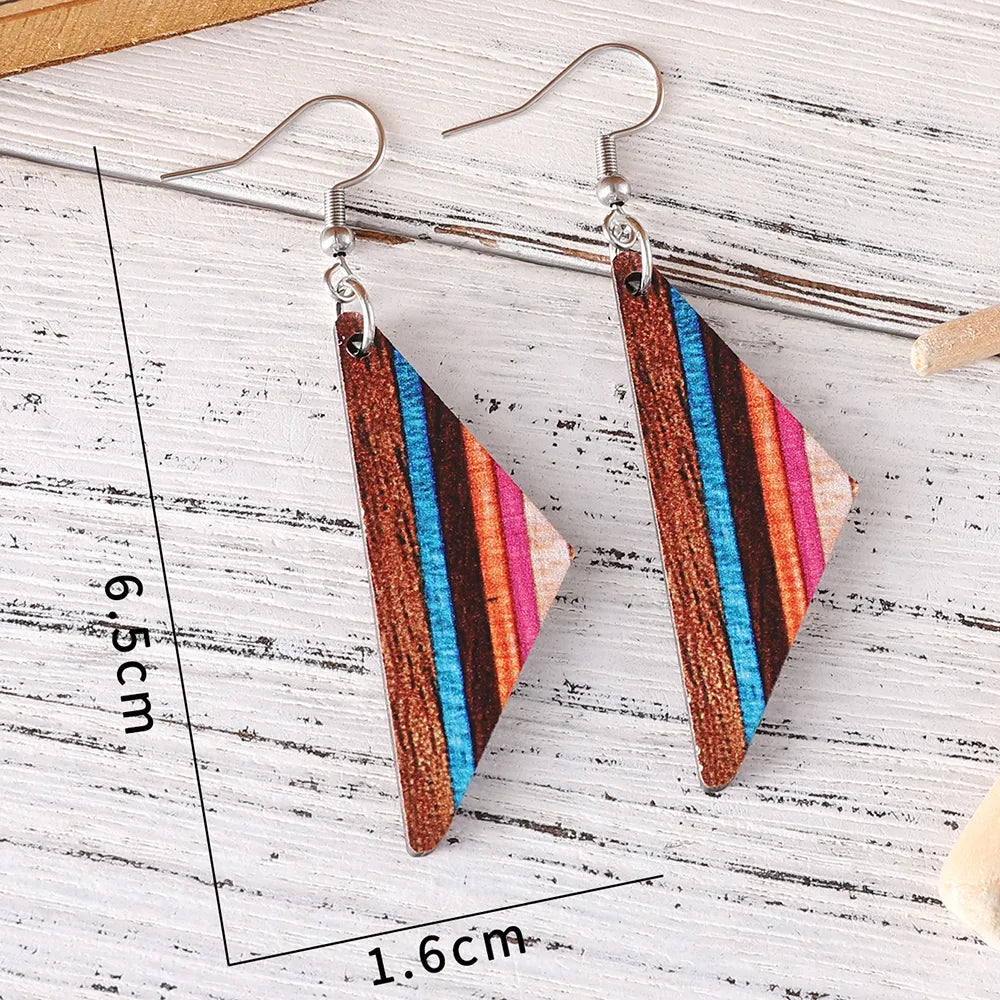 1 Pair Retro Geometric Wood Drop Earrings