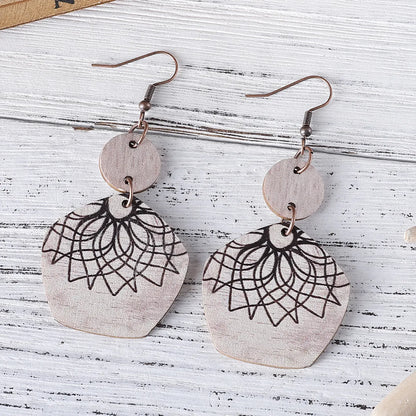 1 Pair Retro Geometric Wood Drop Earrings