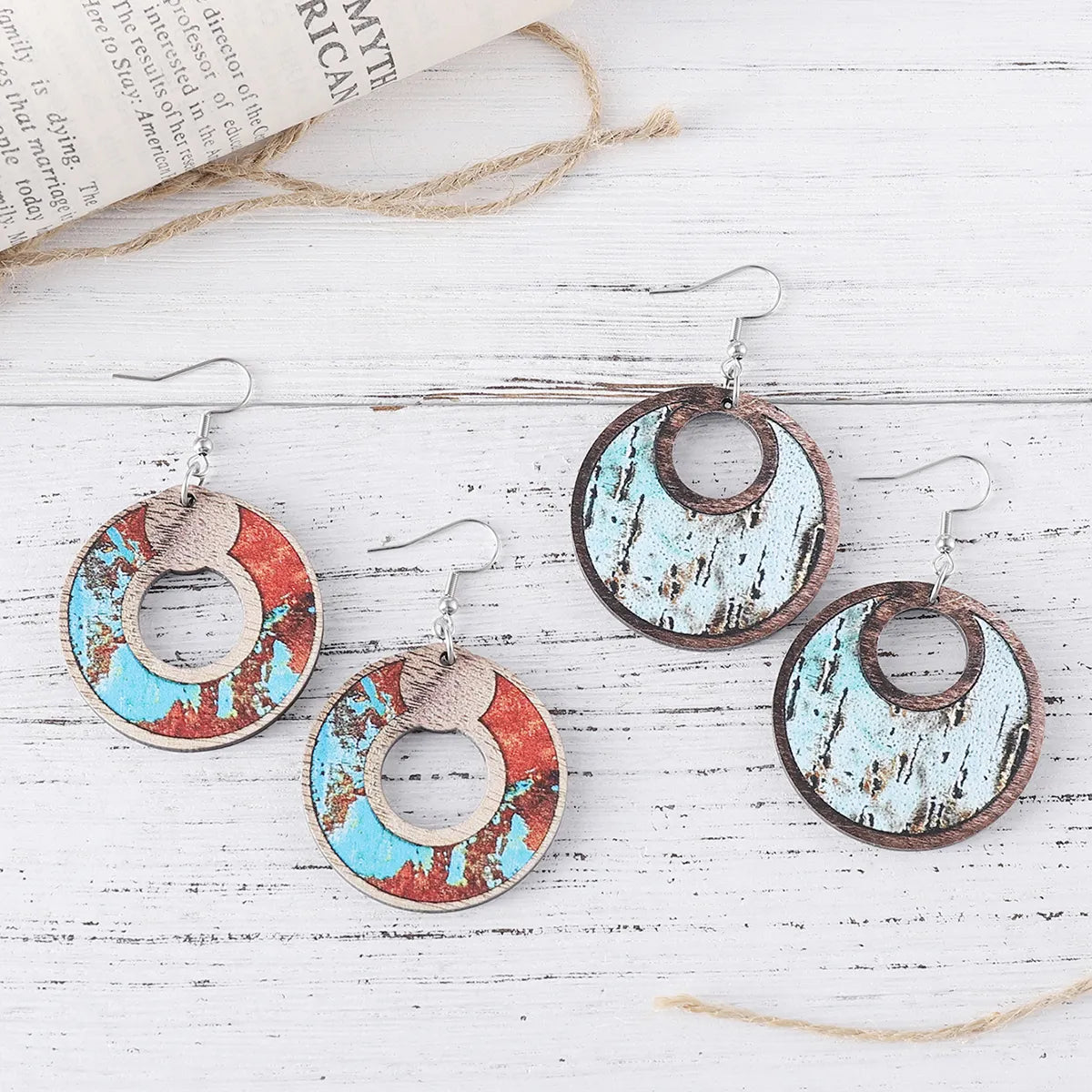 1 Pair Retro Geometric Wood Drop Earrings