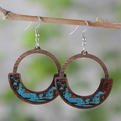 1 Pair Retro Geometric Wood Drop Earrings