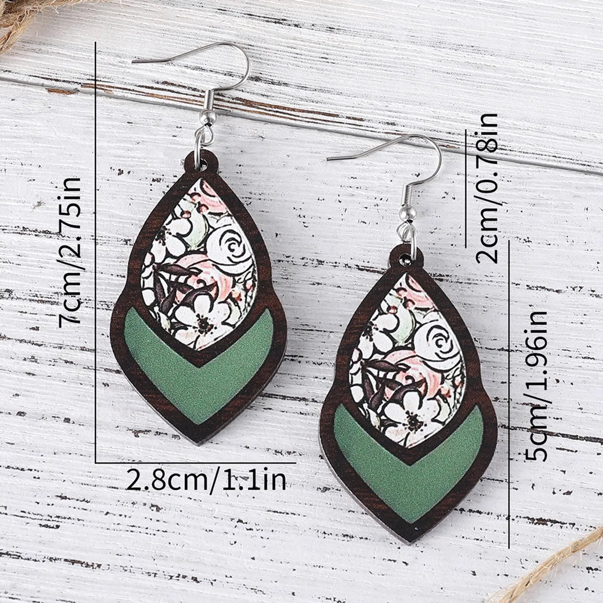 1 Pair Retro Geometric Wood Drop Earrings