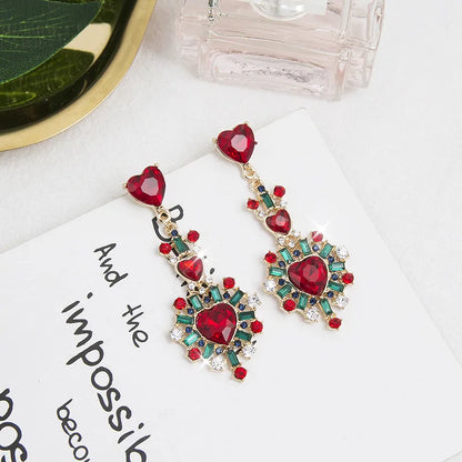 1 Pair Retro Heart Shape Alloy Inlay Rhinestones Valentine'S Day Women'S Drop Earrings