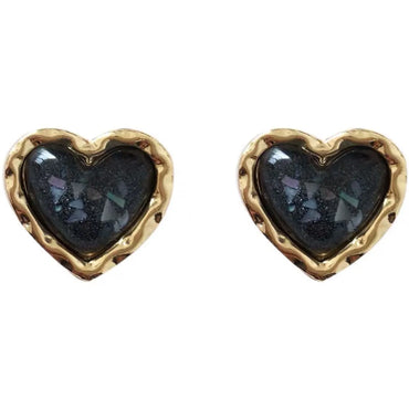 1 Pair Retro Heart Shape Alloy Plating Resin Women's Ear Studs