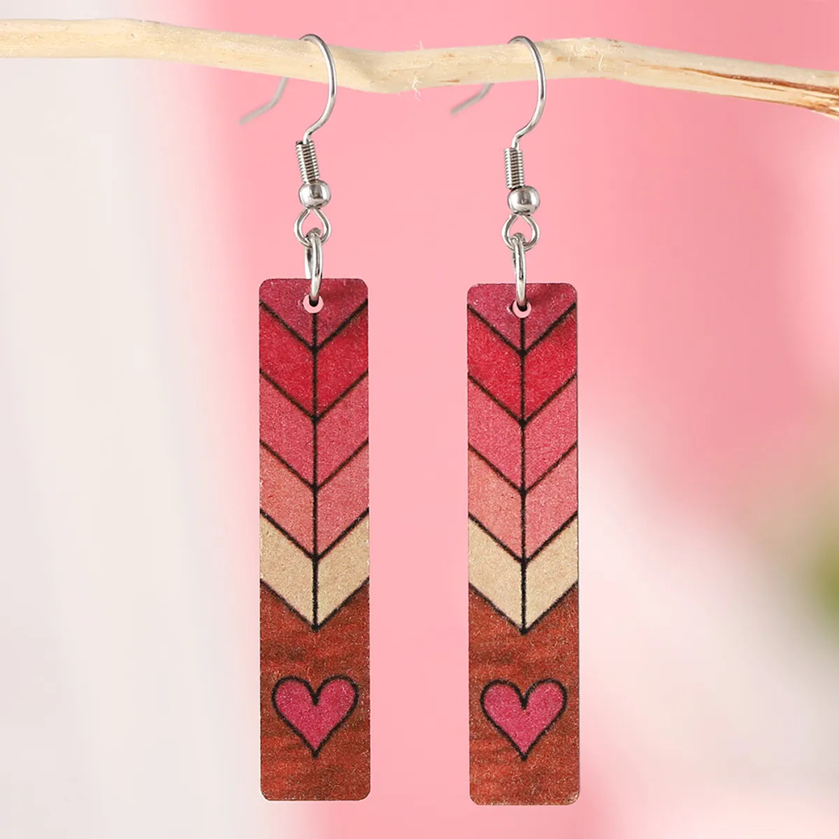 1 Pair Retro Heart Shape Arrow Wood Drop Earrings