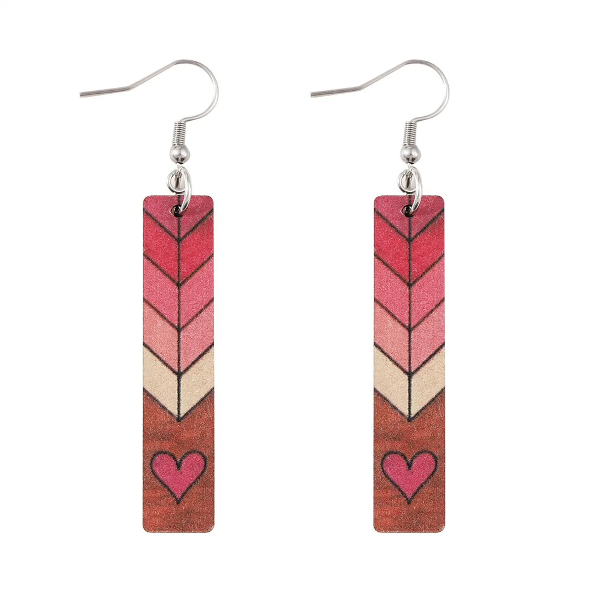 1 Pair Retro Heart Shape Arrow Wood Drop Earrings