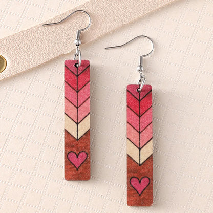 1 Pair Retro Heart Shape Arrow Wood Drop Earrings