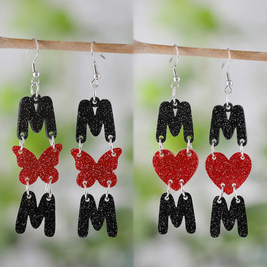 1 Pair Retro Heart Shape Butterfly Arylic Drop Earrings