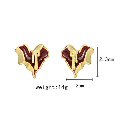 1 Pair Retro Heart Shape Enamel Plating Copper Ear Studs