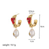1 Pair Retro Heart Shape Enamel Plating Inlay Copper Freshwater Pearl 18k Gold Plated Drop Earrings