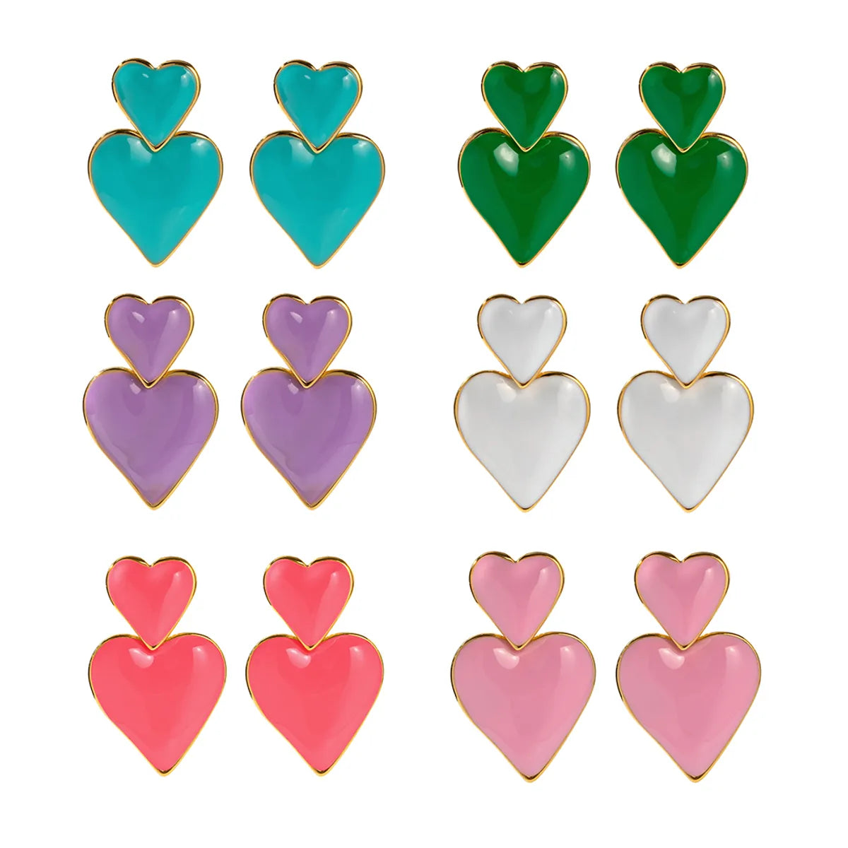 1 Pair Retro Heart Shape Enamel Plating Stainless Steel 18k Gold Plated Drop Earrings