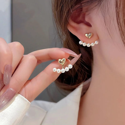 1 Pair Retro Heart Shape Imitation Pearl Plating Ear Studs