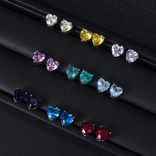 1 Pair Retro Heart Shape Inlay Copper Zircon Ear Studs