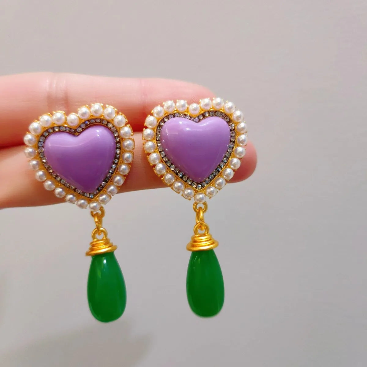 1 Pair Retro Heart Shape Mixed Materials Drop Earrings