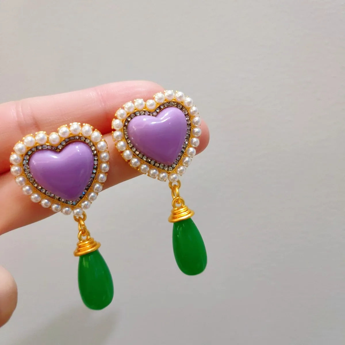 1 Pair Retro Heart Shape Mixed Materials Drop Earrings