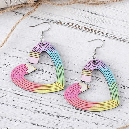 1 Pair Retro Heart Shape Pencil Wood Drop Earrings