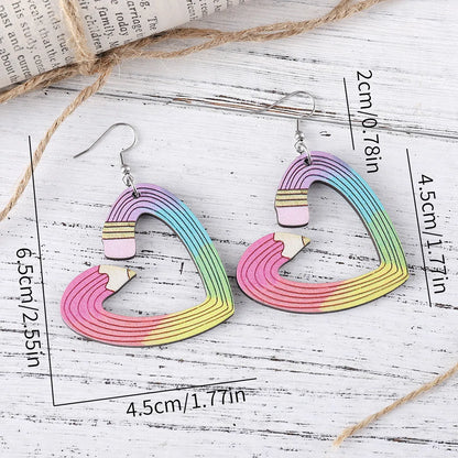 1 Pair Retro Heart Shape Pencil Wood Drop Earrings