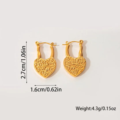 1 Pair Retro Heart Shape Plating Stainless Steel Gold Plated Earrings