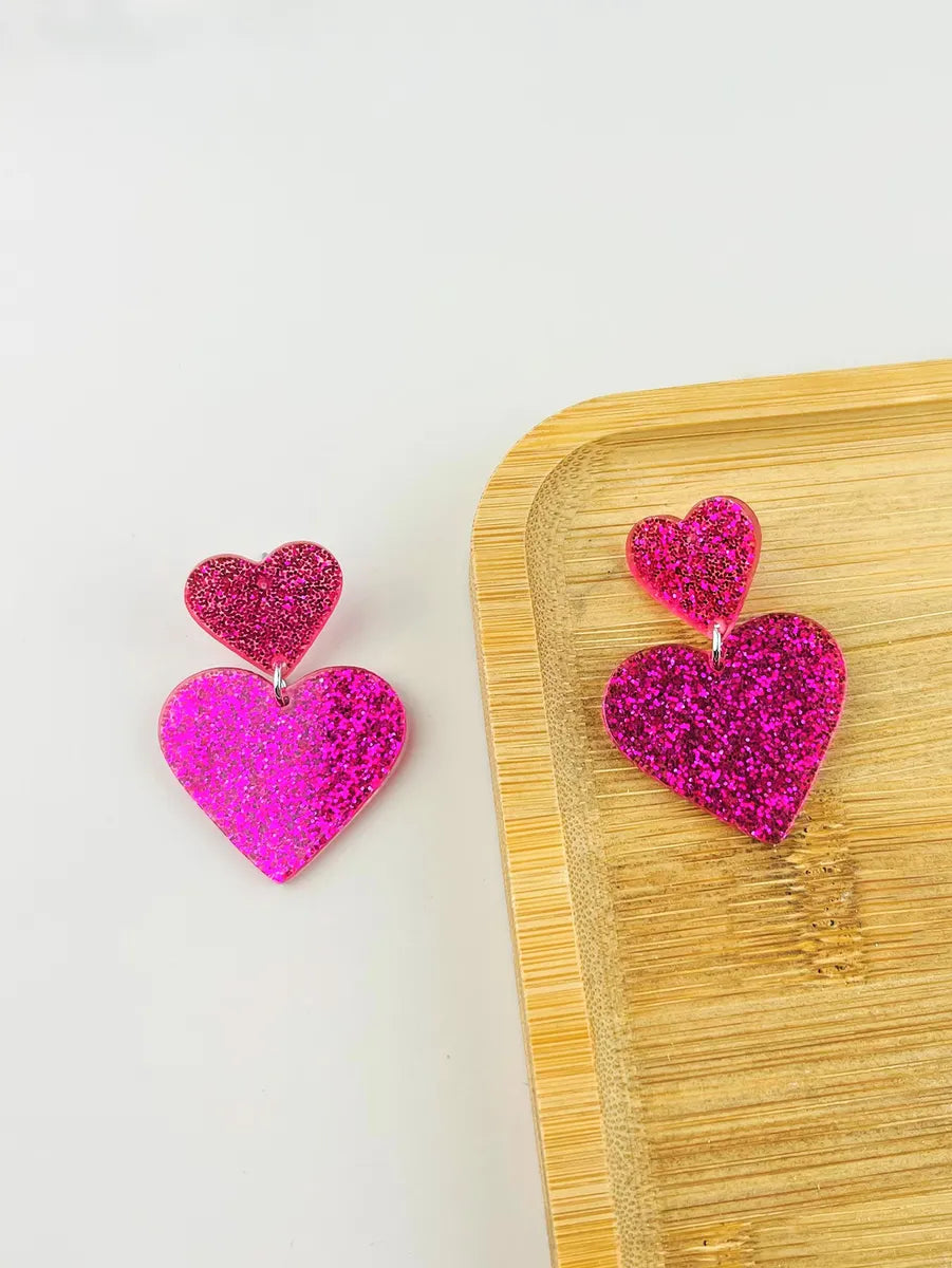 1 Pair Retro Heart Shape Printing Arylic Drop Earrings