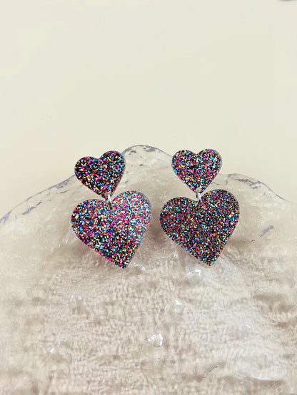 1 Pair Retro Heart Shape Printing Arylic Drop Earrings