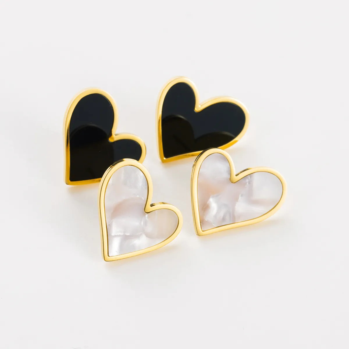 1 Pair Retro Heart Shape Stainless Steel Inlay Shell Ear Studs