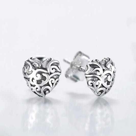 1 Pair Retro Heart Shape Sterling Silver Plating Inlay Zircon Ear Studs