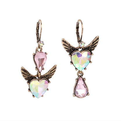 1 Pair Retro Heart Shape Wings Plating Inlay Alloy Rhinestones Earrings