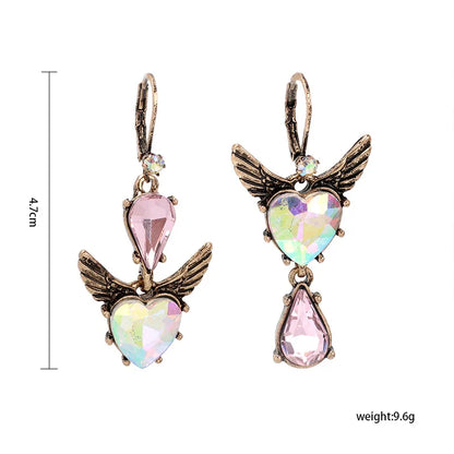 1 Pair Retro Heart Shape Wings Plating Inlay Alloy Rhinestones Earrings