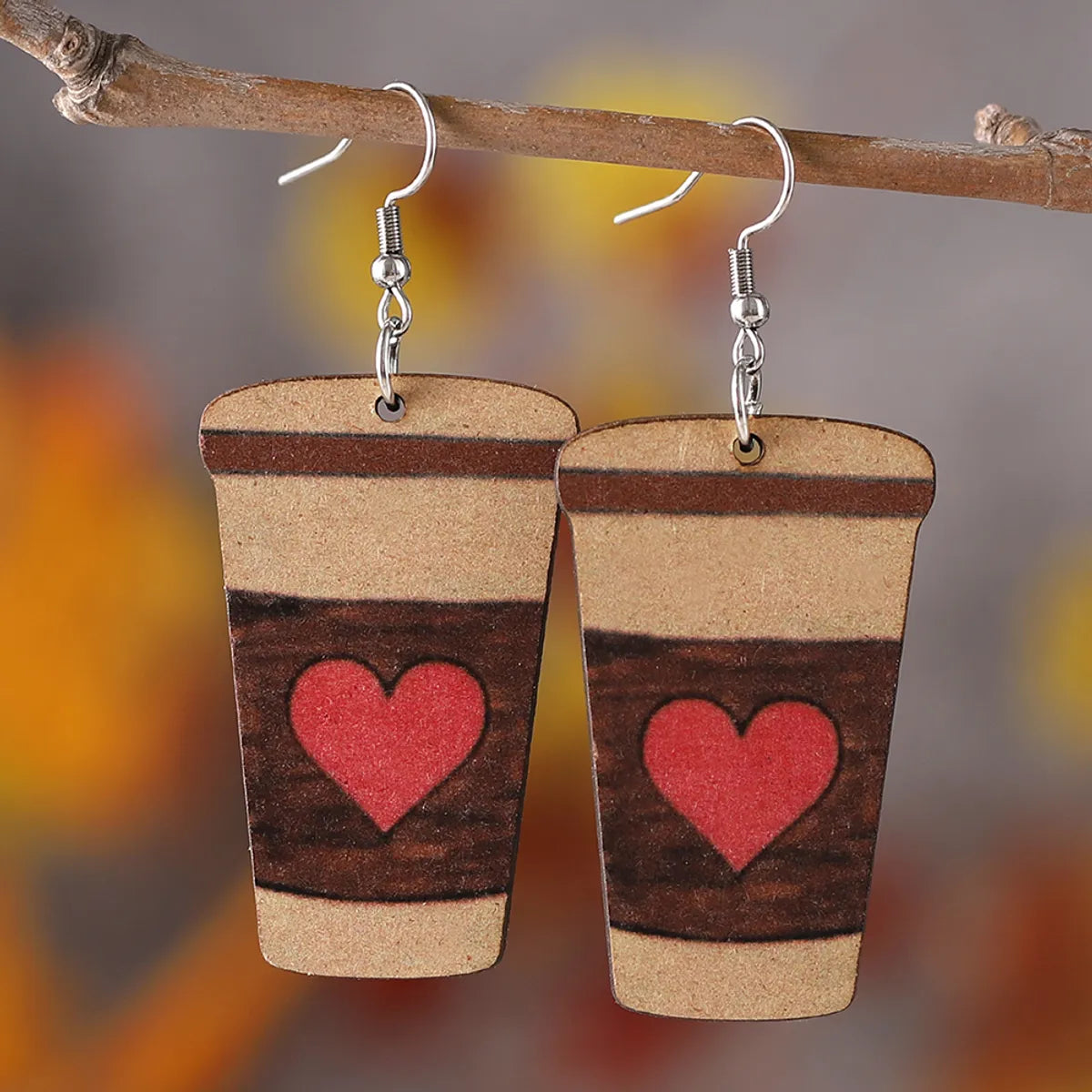 1 Pair Retro Heart Shape Wood Drop Earrings