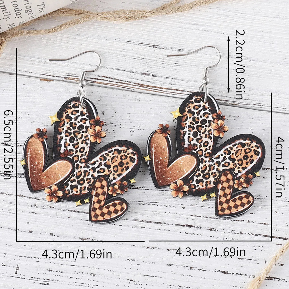 1 Pair Retro Heart Shape Wood Drop Earrings