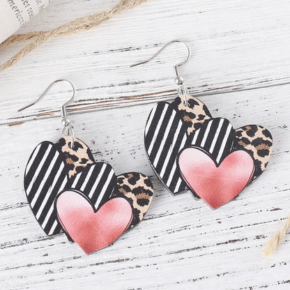 1 Pair Retro Heart Shape Wood Drop Earrings