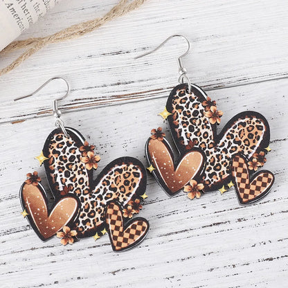 1 Pair Retro Heart Shape Wood Drop Earrings