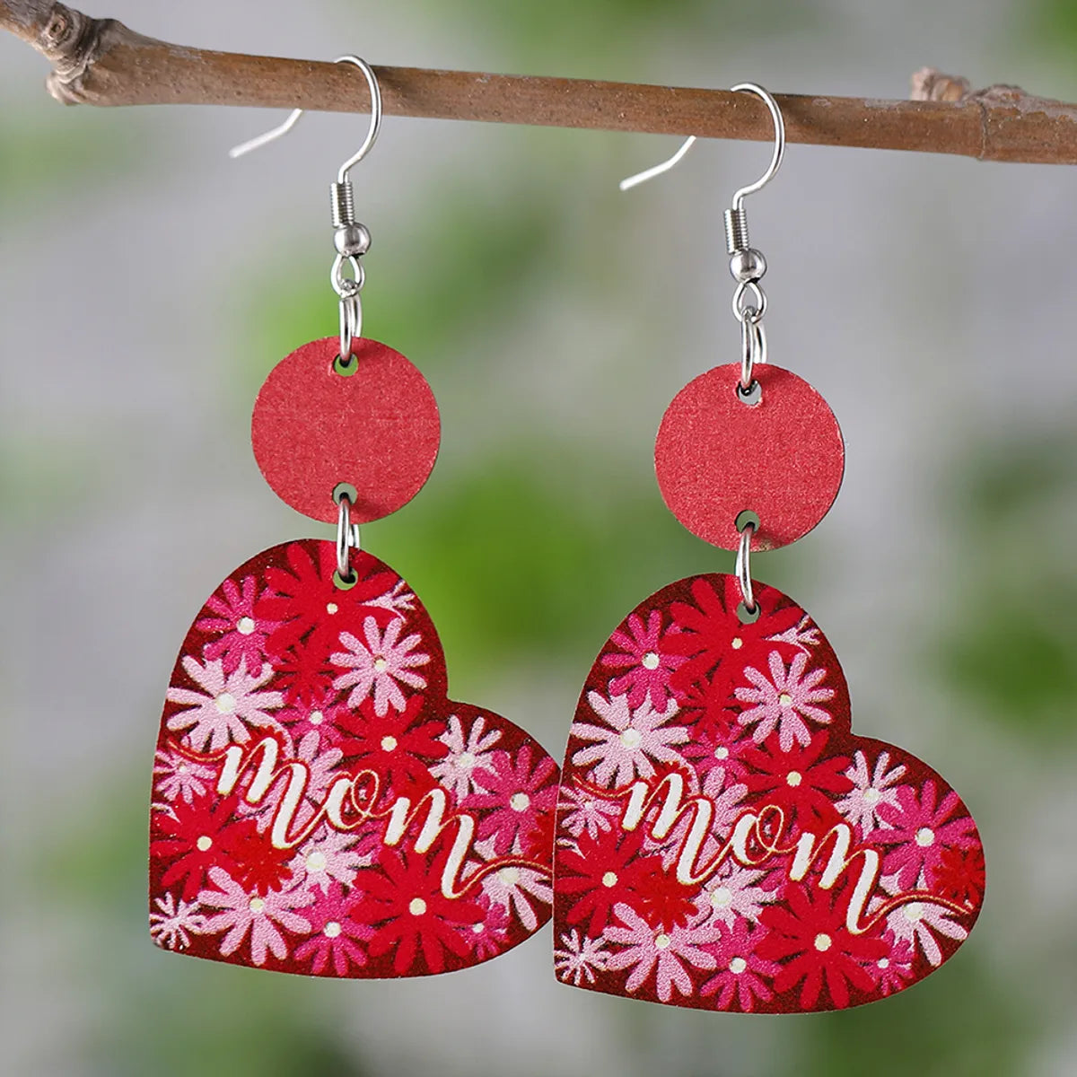 1 Pair Retro Heart Shape Wood Drop Earrings