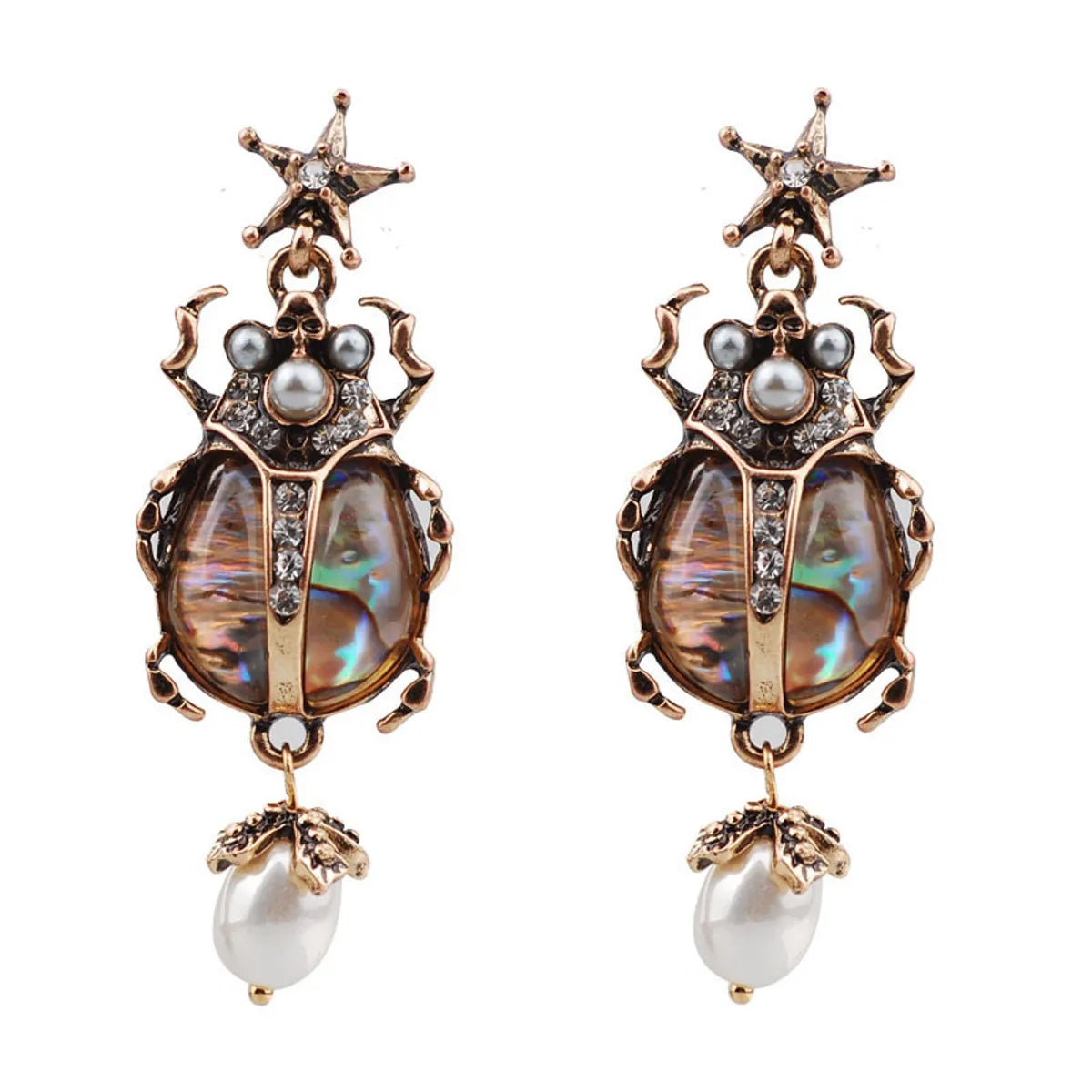 1 Pair Retro Insect Beetles Plating Inlay Artificial Pearl Alloy Artificial Diamond Drop Earrings