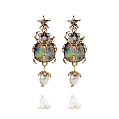 1 Pair Retro Insect Beetles Plating Inlay Artificial Pearl Alloy Artificial Diamond Drop Earrings