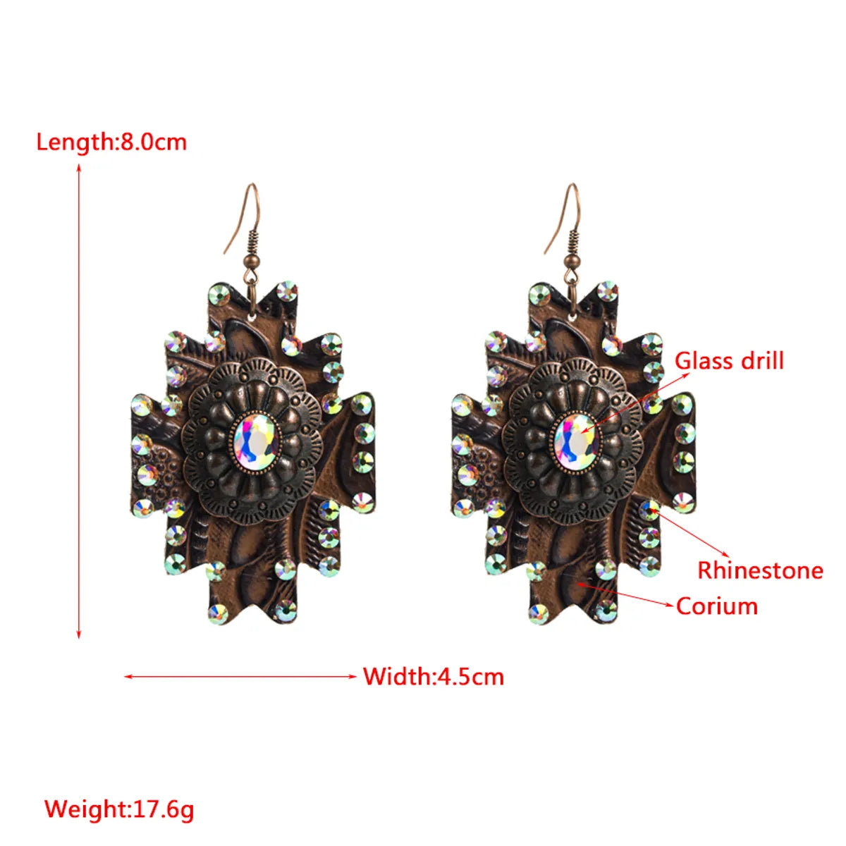 1 Pair Retro Irregular Inlay Pu Leather Alloy Rhinestones Drop Earrings