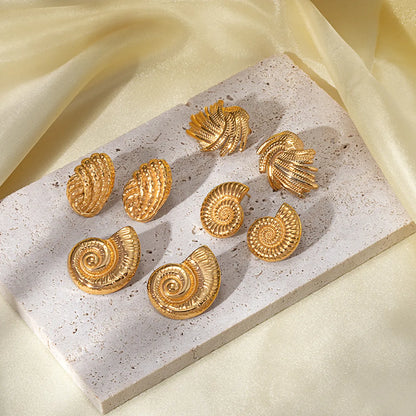 1 Pair Retro Irregular Solid Color Spiral Plating 304 Stainless Steel 18K Gold Plated Ear Studs