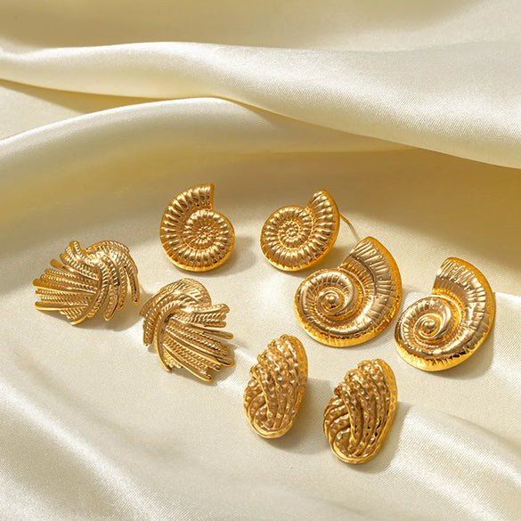 1 Pair Retro Irregular Solid Color Spiral Plating 304 Stainless Steel 18K Gold Plated Ear Studs