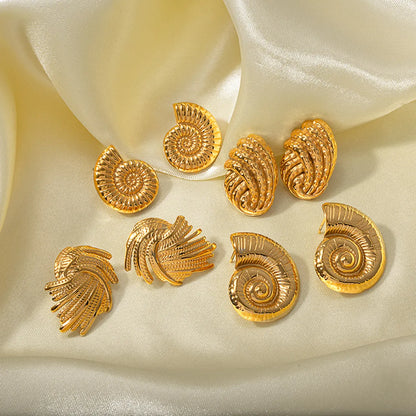 1 Pair Retro Irregular Solid Color Spiral Plating 304 Stainless Steel 18K Gold Plated Ear Studs